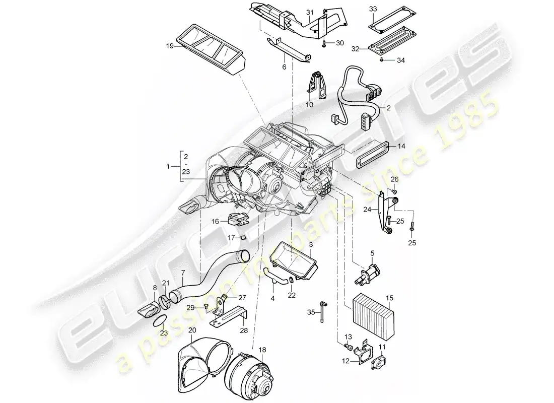 porsche 2006 (carrera gt) heater - air conditioner - single parts parts diagram