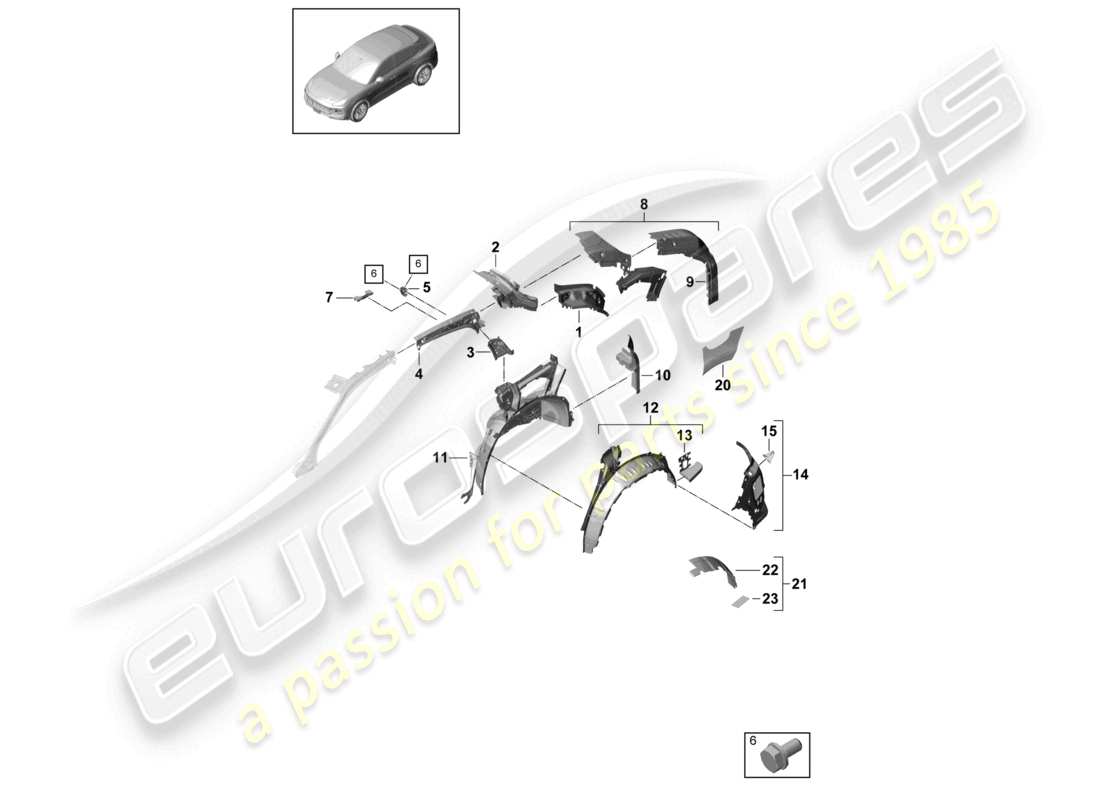 porsche 2021 (cayenne e3 9ya/9yb) side part rear, inner coupe part diagram