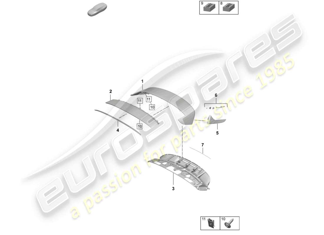 porsche 2025 (taycan 9j1-2) rear spoiler cuv part diagram