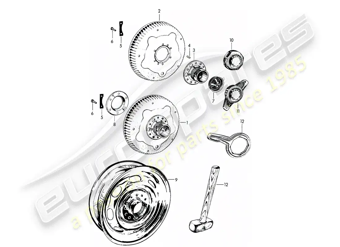 porsche 1960 (356b/356c) perforated disc wheel - central locking - with: - fasteners parts diagram