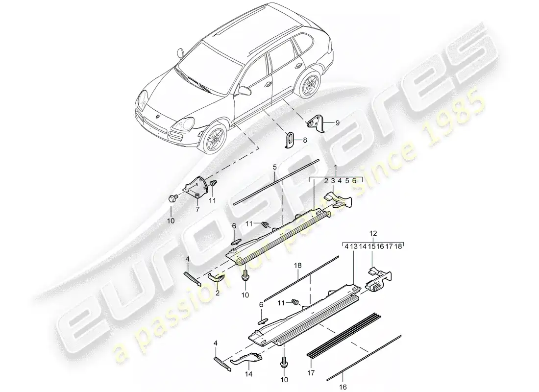 porsche 2004 (cayenne e1 9pa) trims parts diagram