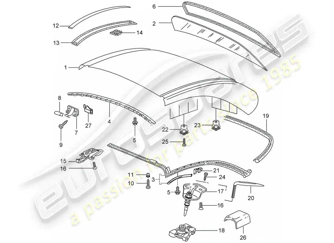 porsche 2005 (997-1) hardtop parts diagram