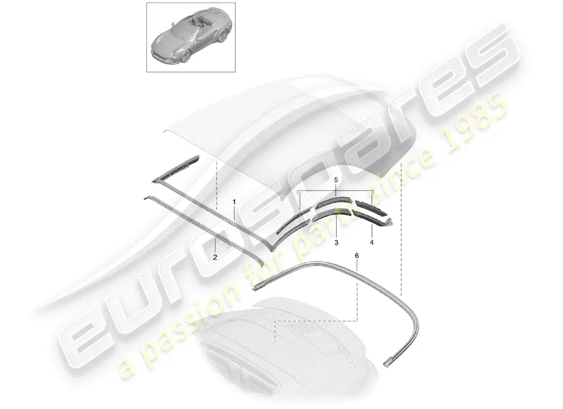 porsche 2016 (991-1 turbo) convertible top parts diagram