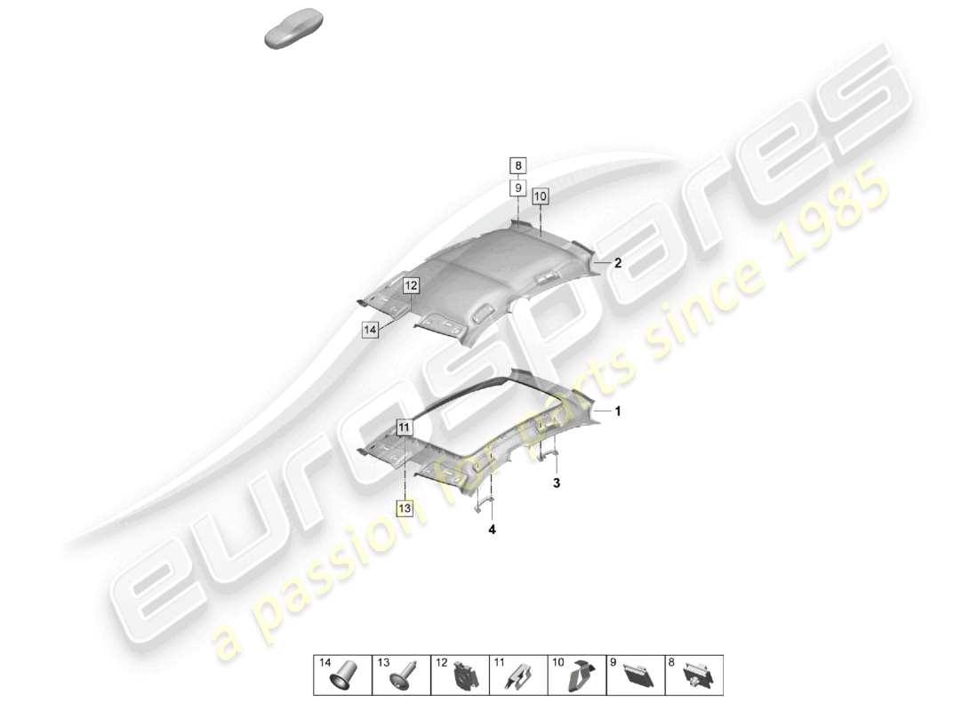 porsche 2025 (taycan 9j1-2) roof trim moulded headliner accessories part diagram