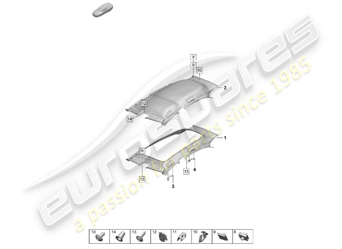 porsche 2025 (taycan 9j1-2) roof trim moulded headliner part diagram