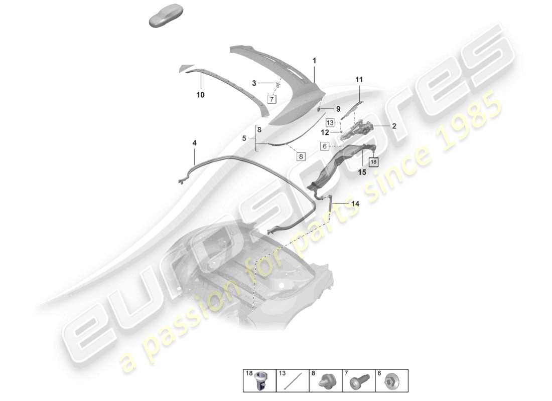 porsche 2020 (992-1 turbo / s) cabrio top stowage box cover part diagram