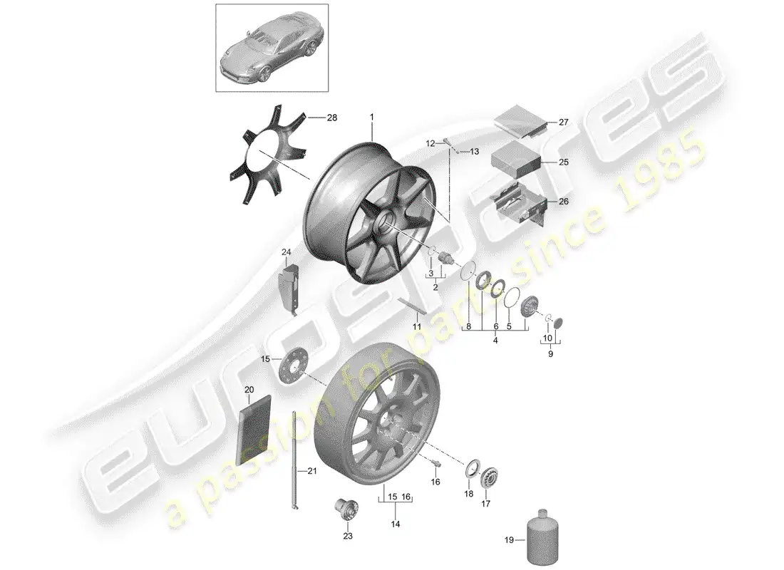 porsche 2017 (991-2 turbo) alloy wheel parts diagram