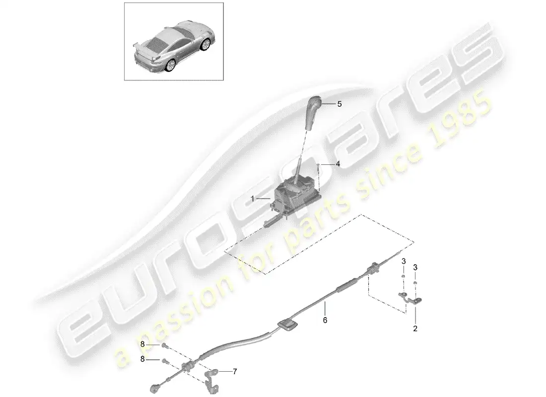 porsche 2016 (991-1 turbo) selector lever parts diagram