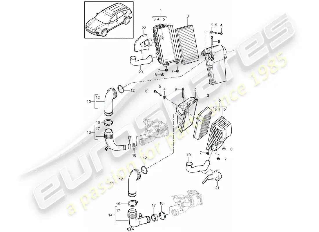 porsche 2014 (cayenne e2 92a) air cleaner with connecting part diagram