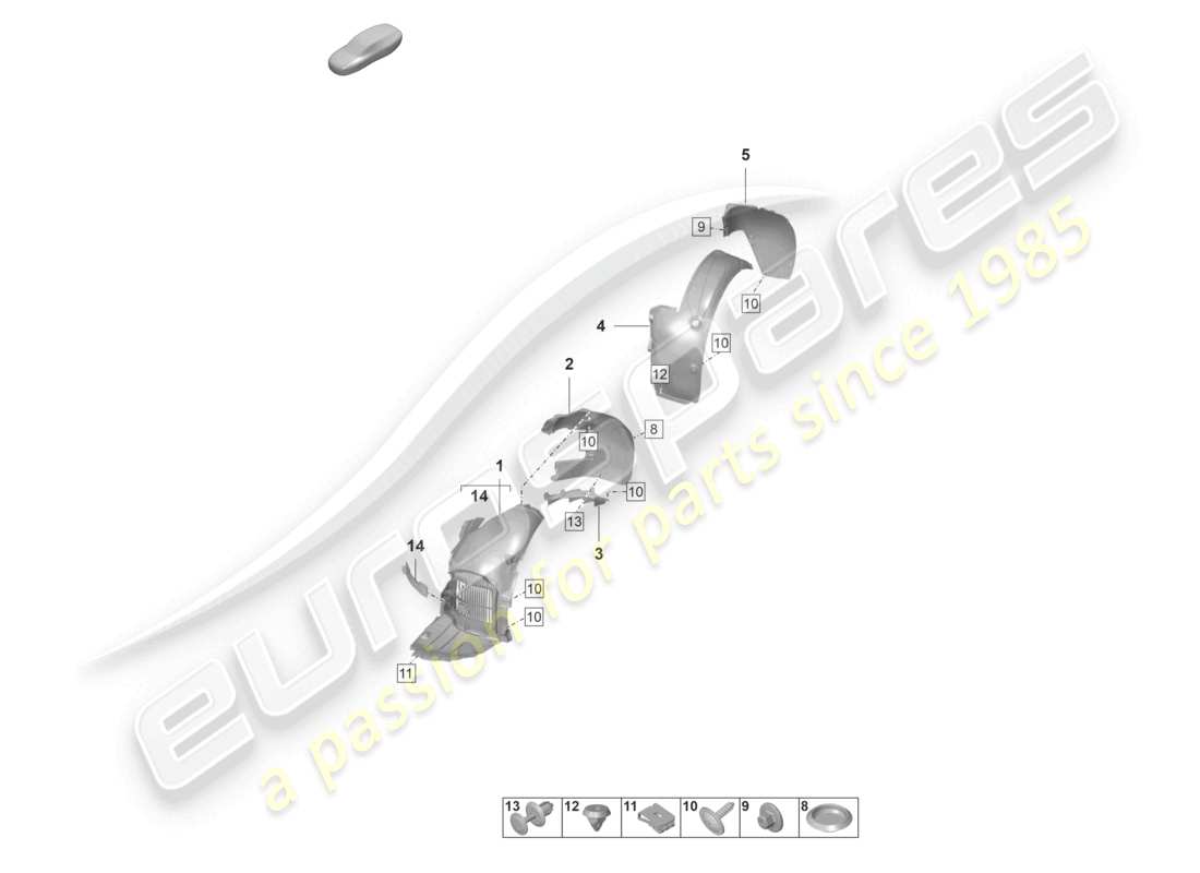 porsche 2021 (992-1 gt3/rs/st) wheel housing liner part diagram