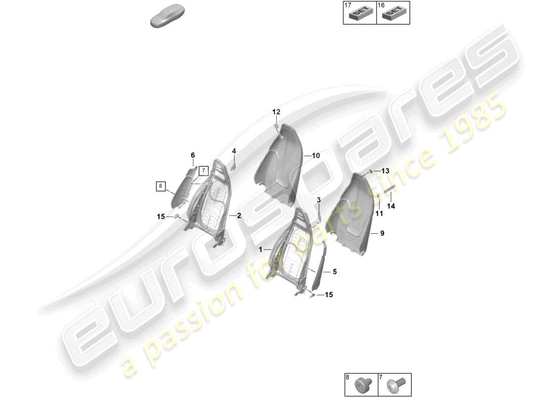 porsche 2024 (992-2) backrest frame backrest cover comfort seat standard seat part diagram