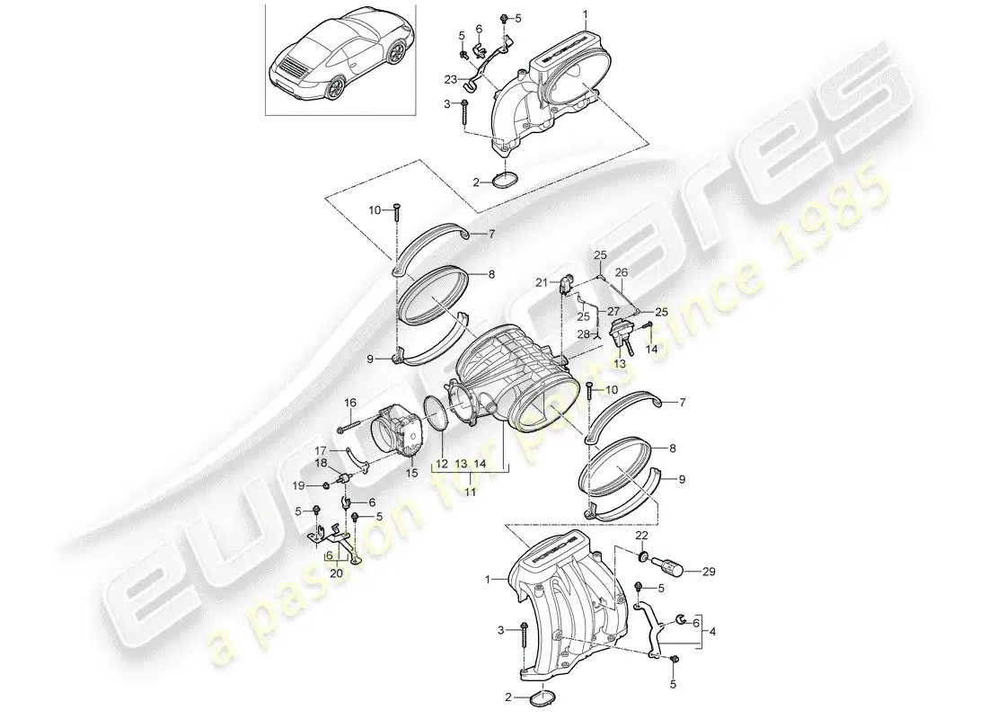 porsche 2012 (997-2) intake air distributor parts diagram