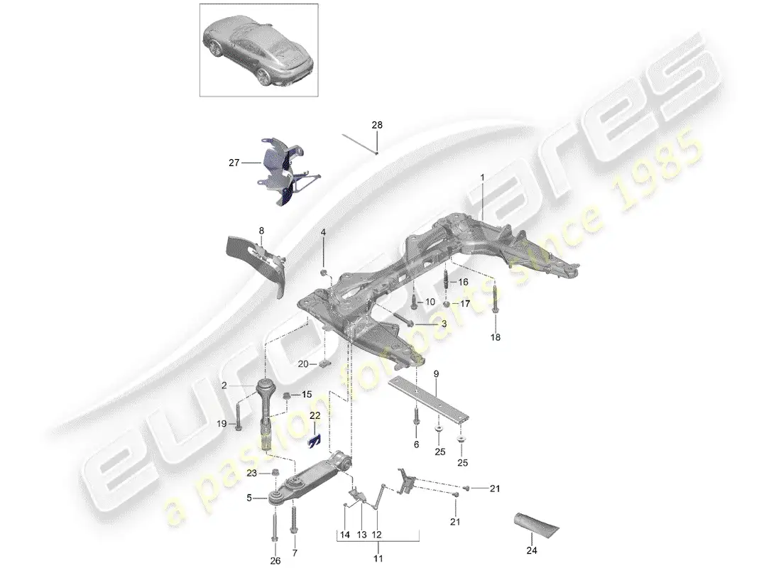porsche 2014 (991-1 turbo) cross member parts diagram