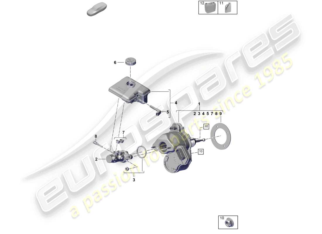 porsche 2025 (cayenne e3 pa) brake servo reservoir with attachment parts tandem brake master cylinder part diagram