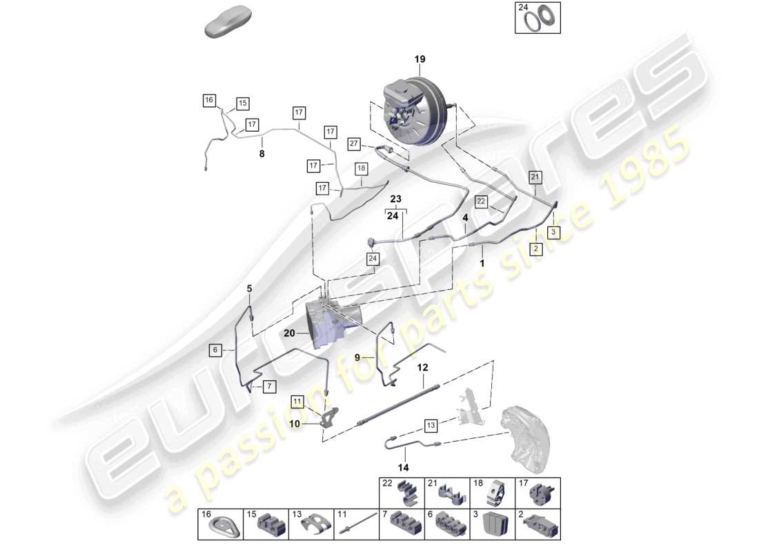 porsche 2024 (cayenne e3 pa) brake line phev front end part diagram