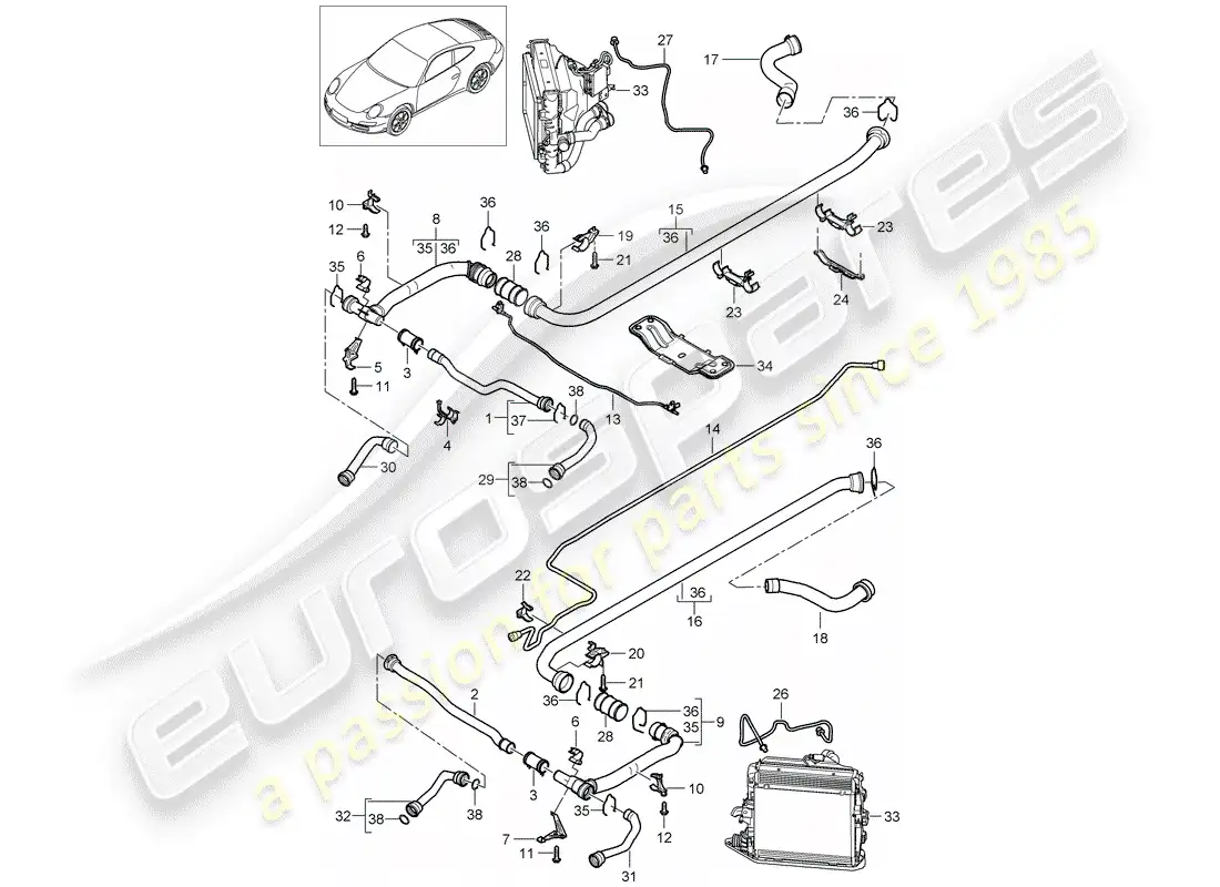 porsche 2010 (997-2) water cooling 2 parts diagram