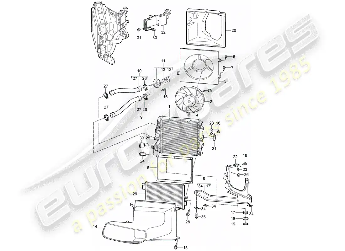 porsche 2007 (987 boxster) water cooling 3 part diagram