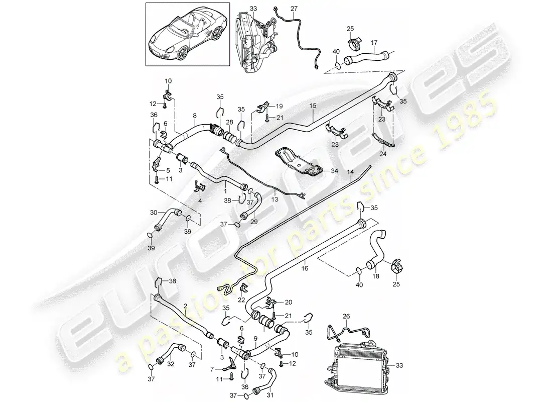 porsche 2007 (987 boxster) water cooling 2 part diagram