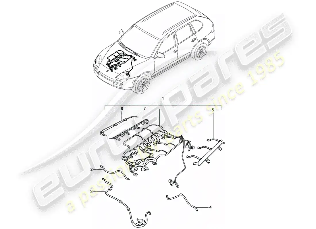 porsche 2004 (cayenne e1 9pa) harness parts diagram