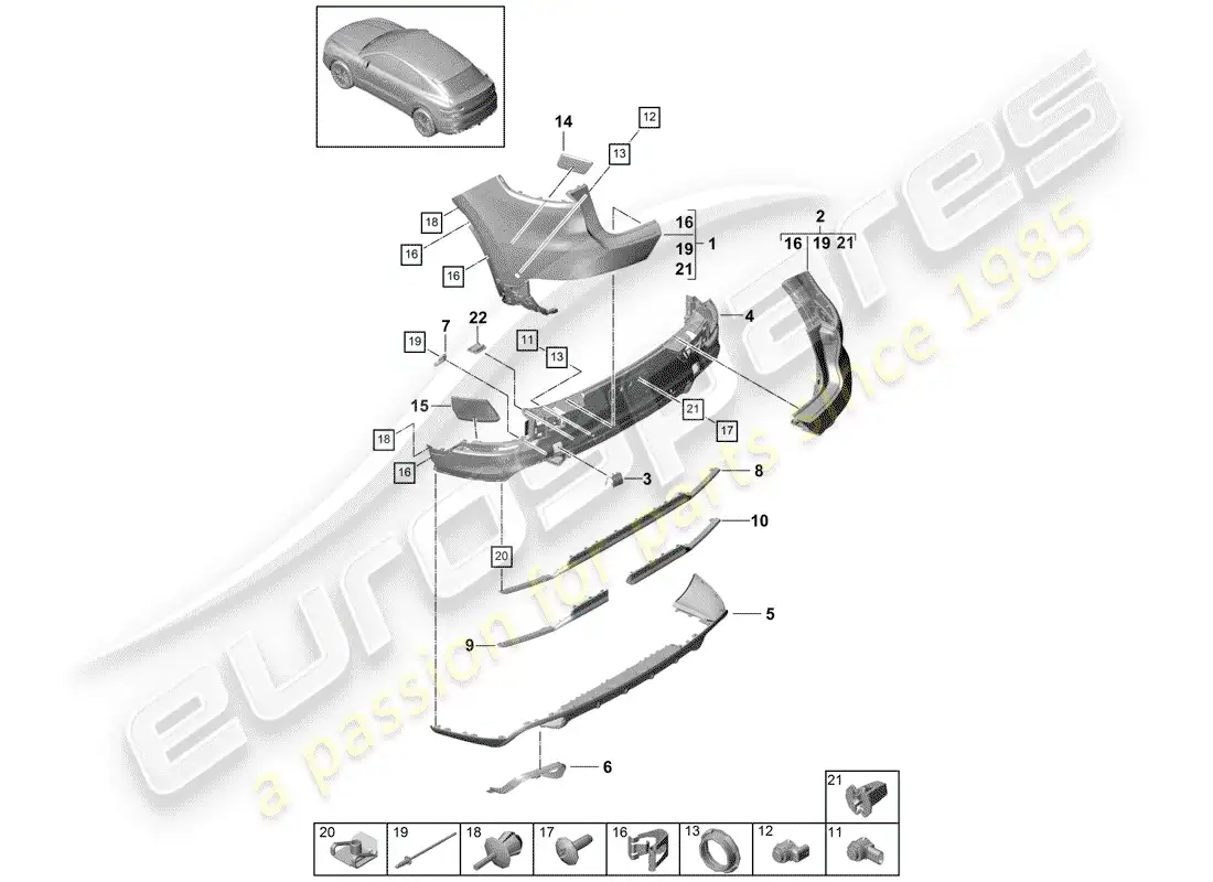 porsche 2020 (cayenne e3 9ya/9yb) bumper part diagram