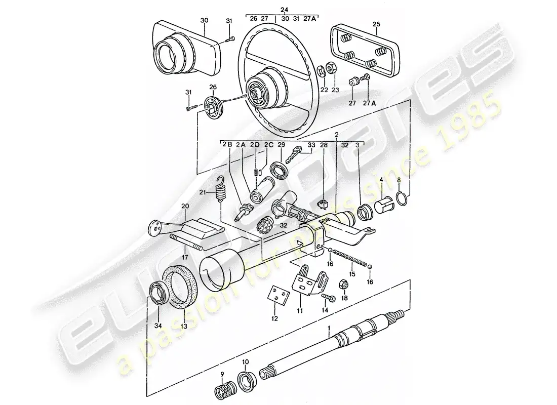 porsche 1990 (928) steering parts - steering wheel parts diagram