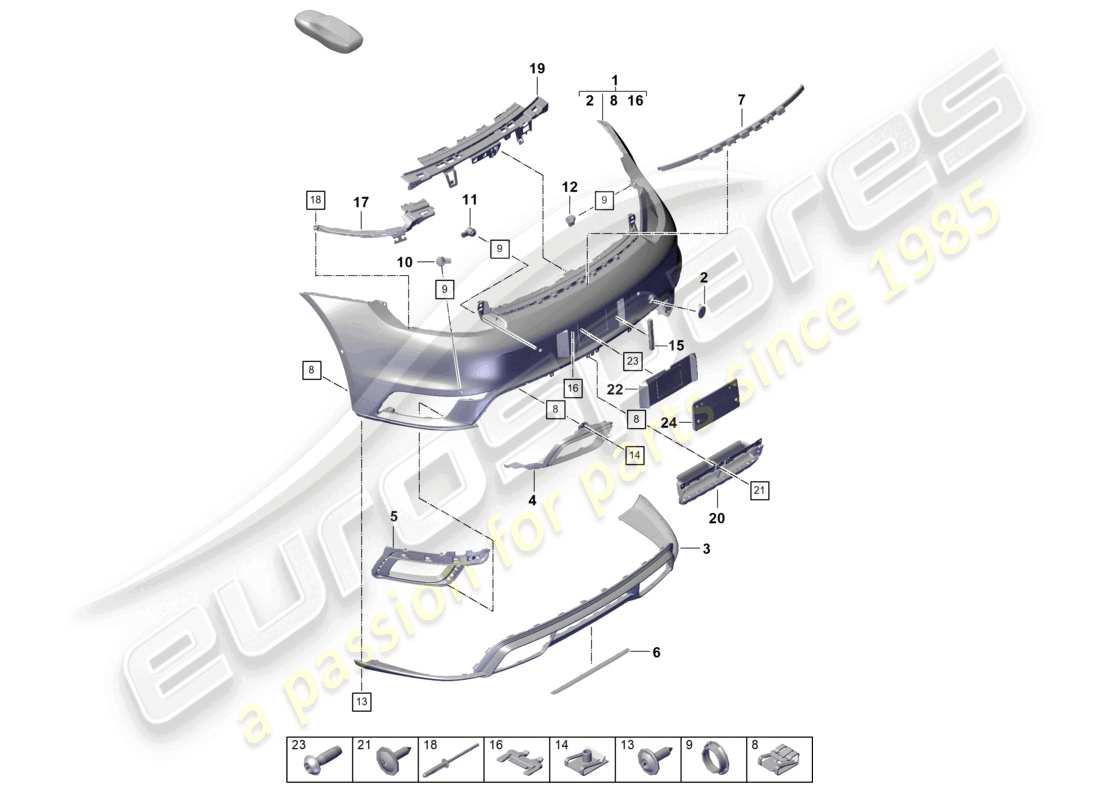 porsche 2024 (992-2 turbo / s) bumper rear with: basic accessories part diagram