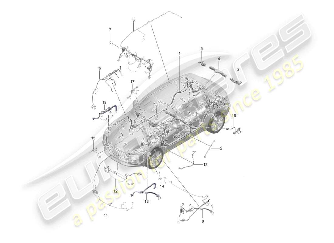 porsche 2024 (macan) wire set passenger compartment bumper front end anti-locking brake syst. -abs- brake pad wear display front axle part diagram