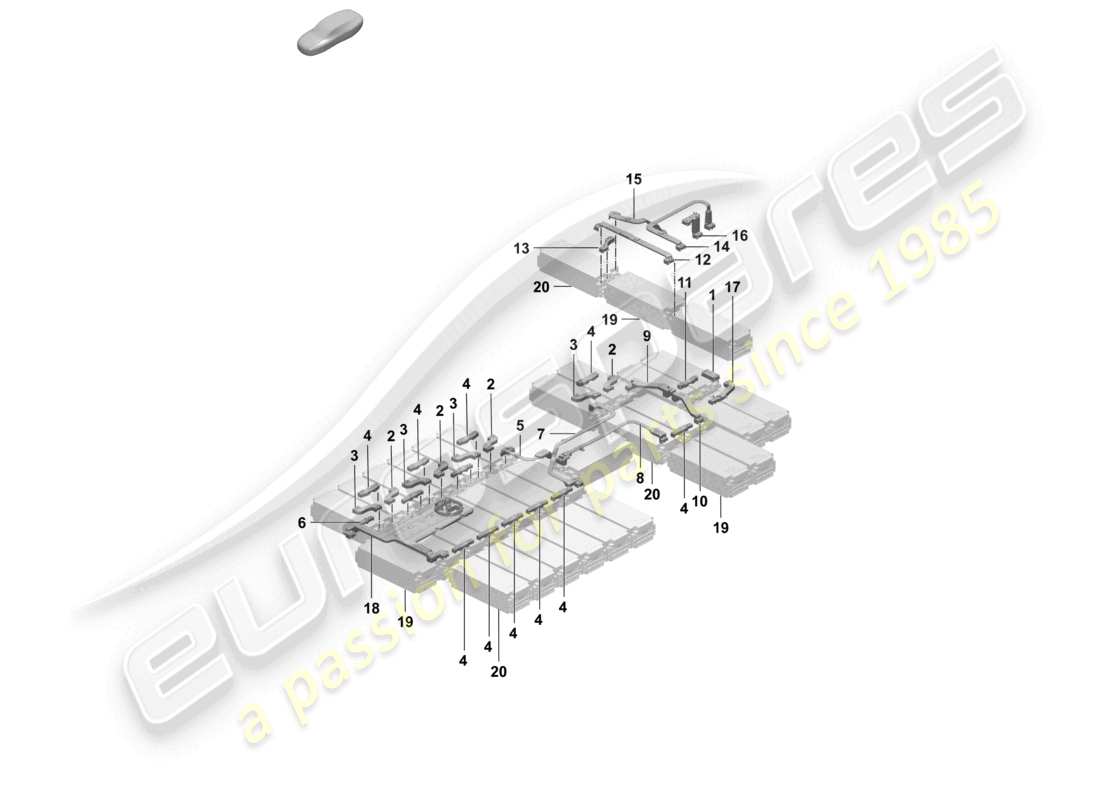 porsche 2025 (taycan 9j1-2) high-voltage battery module connector part diagram