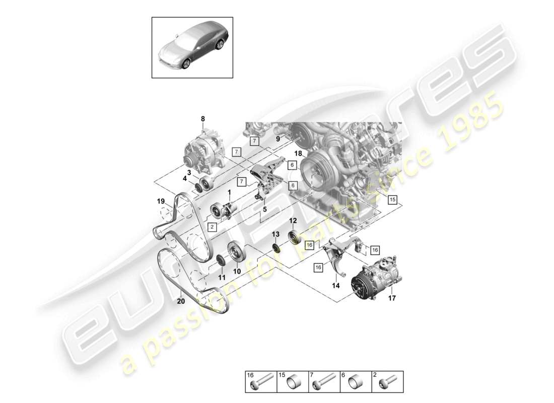 porsche 2021 (panamera 971-1) poly-v-belt belt tensioner damper part diagram