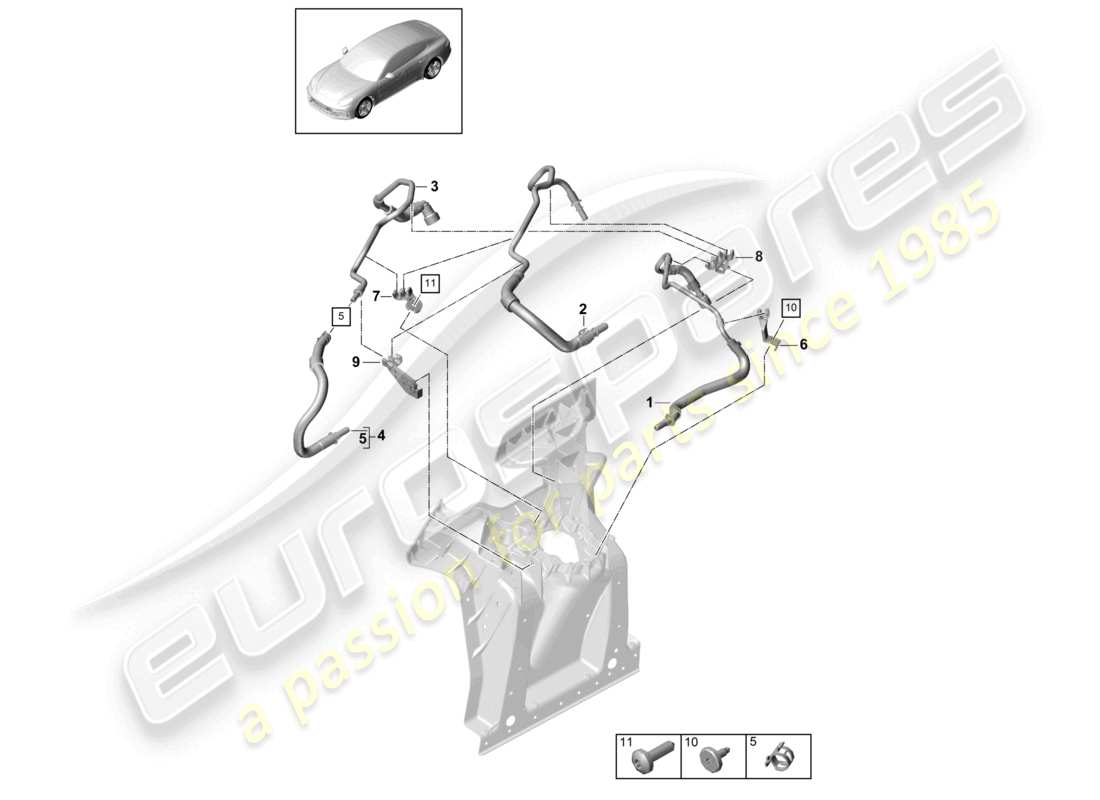 porsche 2021 (panamera 971-1) fuel line engine bay part diagram