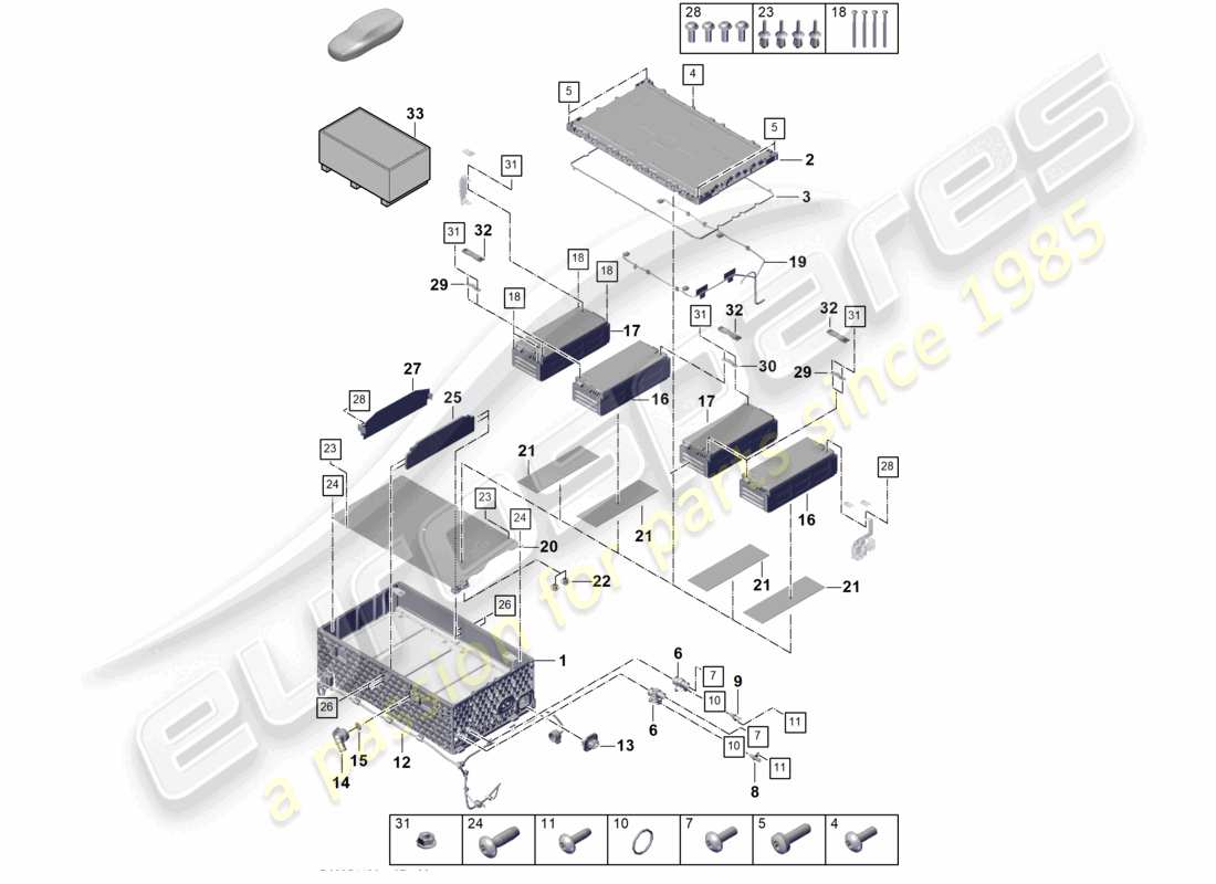 porsche 2024 (cayenne e3 pa) hybrid battery upper individual parts part diagram