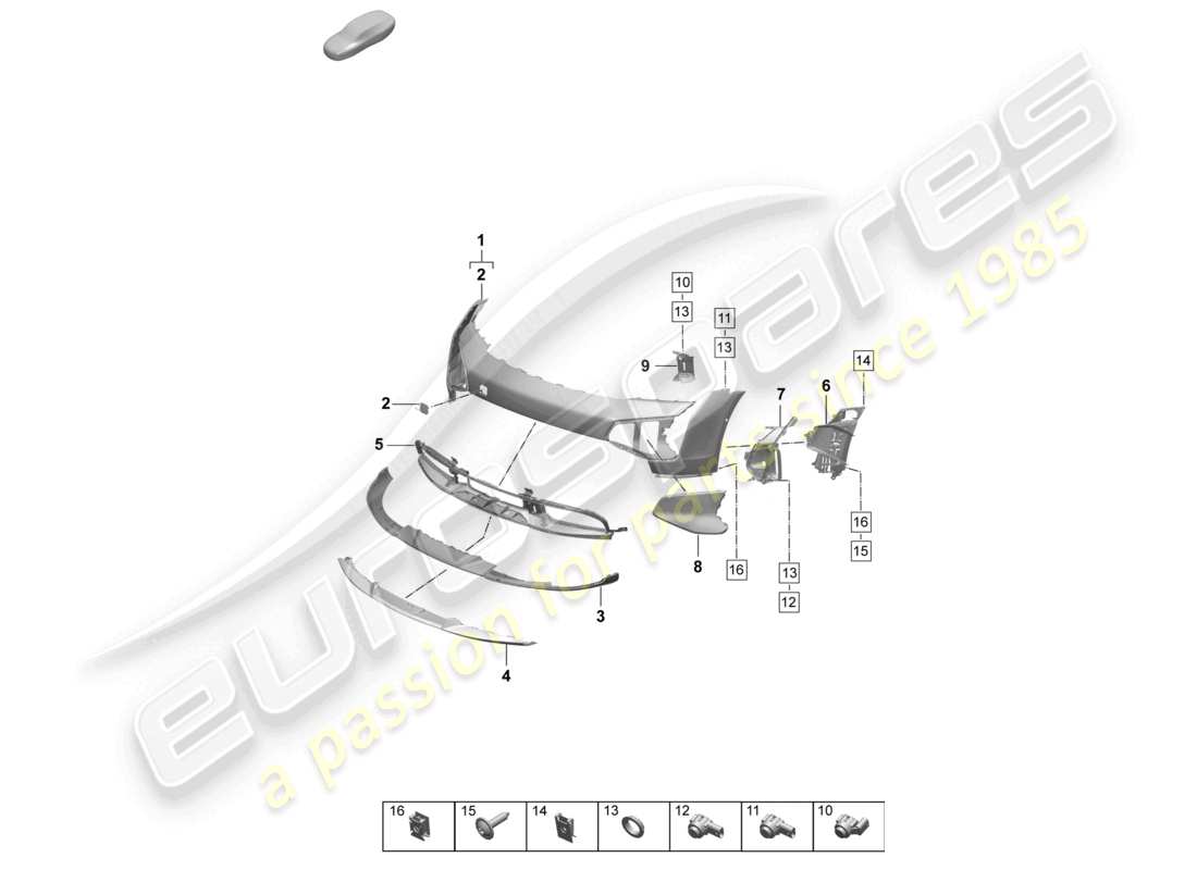 porsche 2025 (taycan 9j1-2) bumper front sport design package part diagram