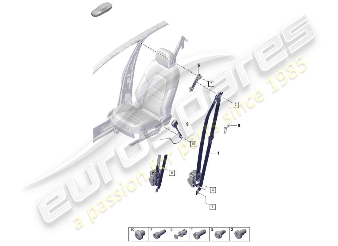 porsche 2024 (cayenne e3 pa) three-point safety belt front belt latch part diagram