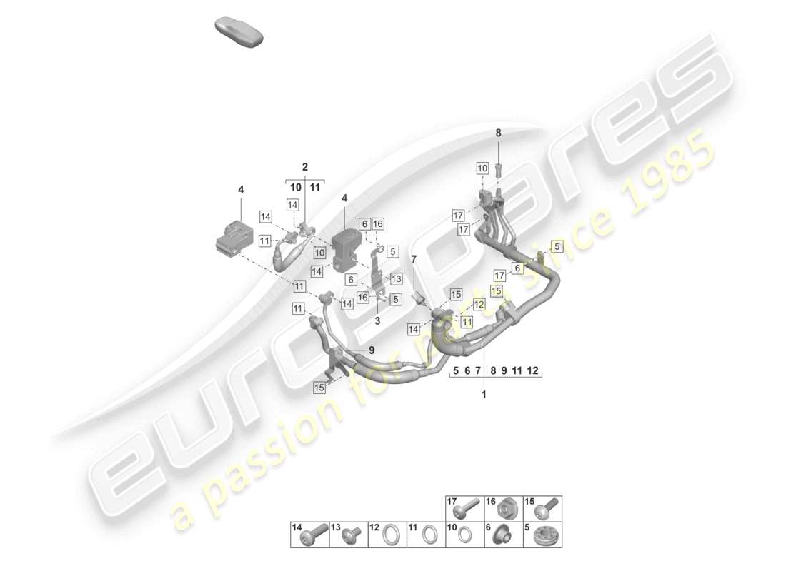 porsche 2023 (taycan 9j1-1) air conditioning heat exchanger r1234yf coolant part diagram