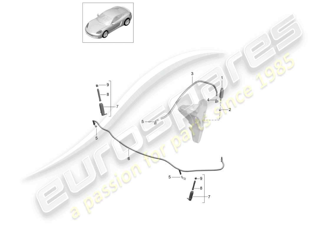 porsche 2025 (718 cayman) headlight washer system part diagram