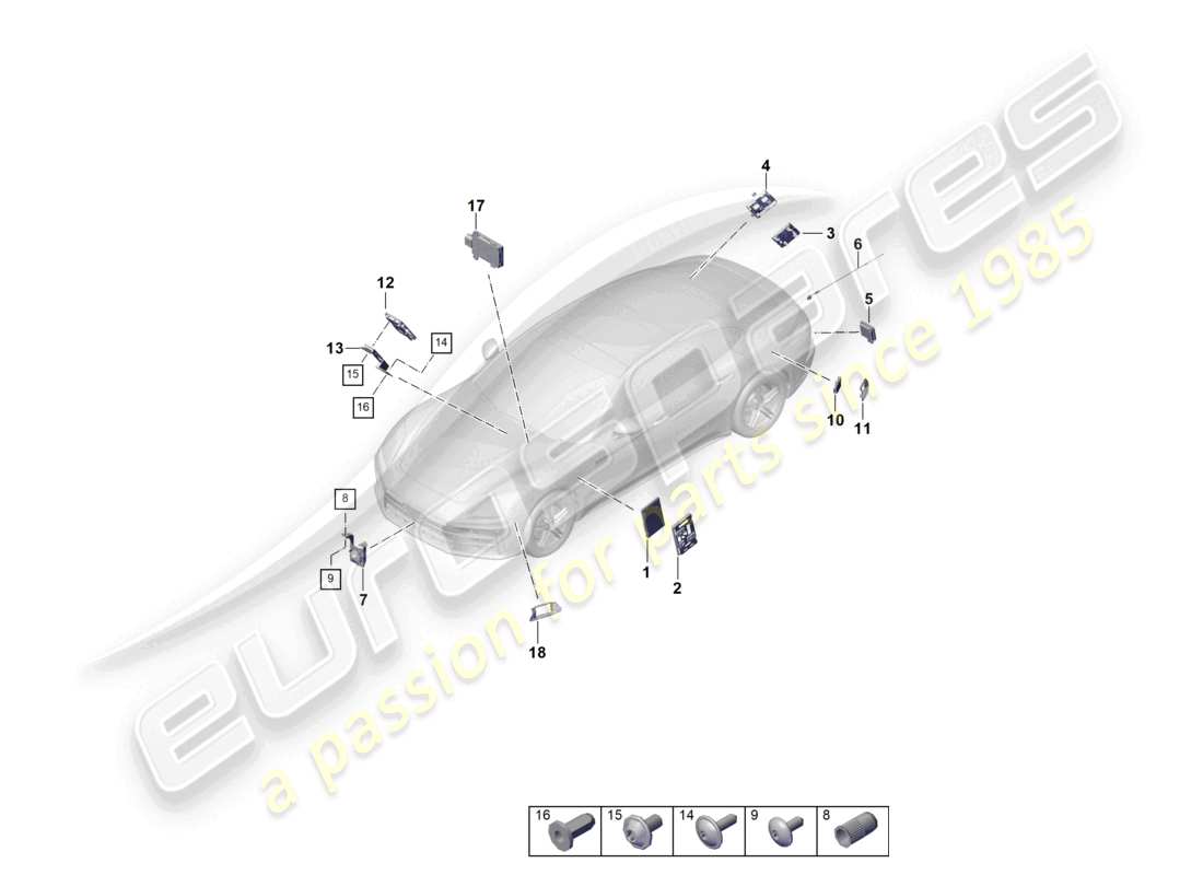 porsche 2024 (panamera 976) control unit (bcm) for conv. system & ob power supply control unit for opening garage door control unit for distance regulation for vehicles with lane change assist part diagram