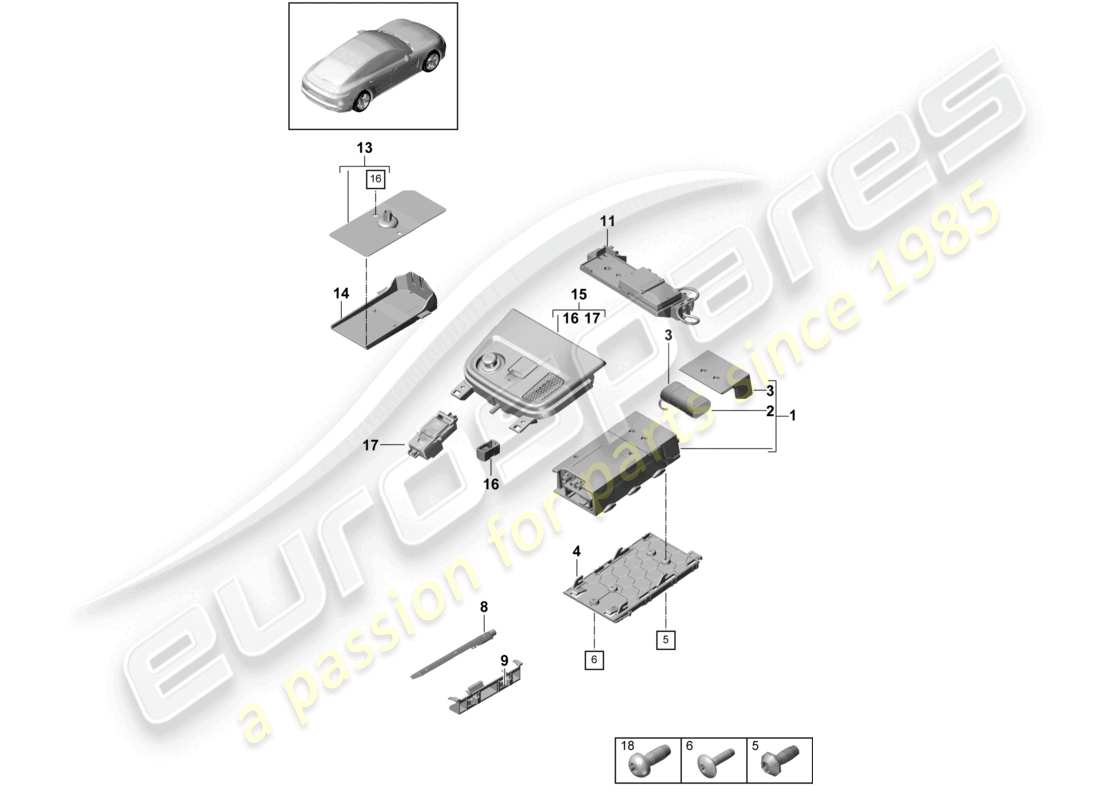 porsche 2021 (panamera 971-1) for models with telephone and emergency call part diagram