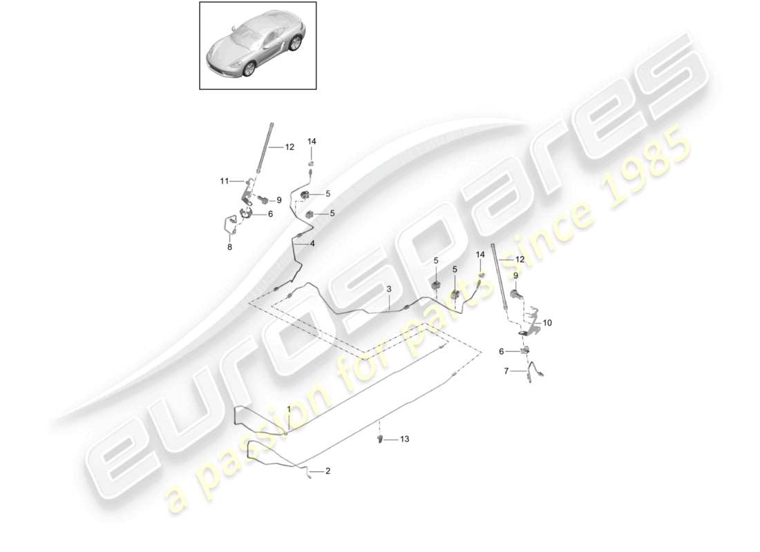 porsche 2025 (718 cayman) brake line center underbody rear part diagram