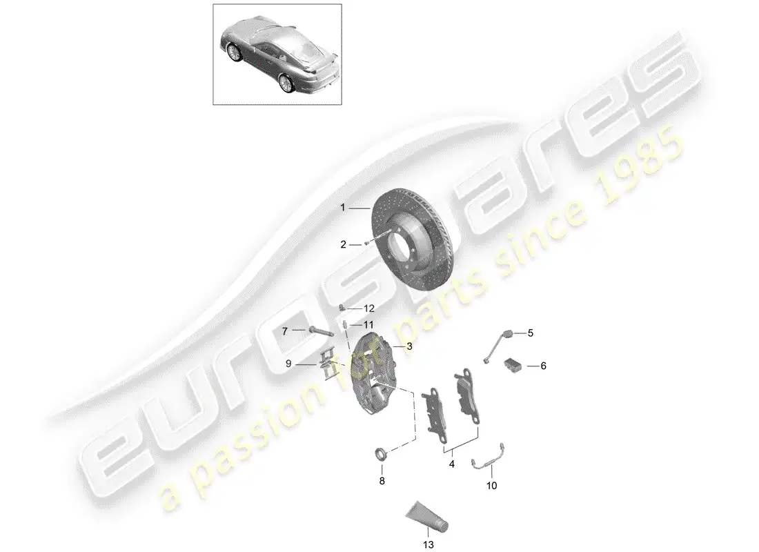 porsche 2014 (991-1 r/gt3/rs) disc brakes parts diagram