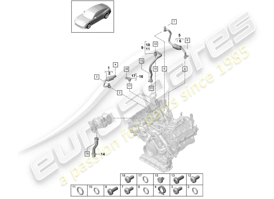 porsche 2021 (panamera 971-1) coolant cooling system for turbocharger oil pressure line for exhaust gas turbocharger part diagram