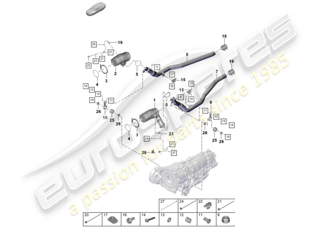 porsche 2024 (cayenne e3 pa) exhaust system exhaust pipe with catalyst exhaust pipe lambda probe part diagram