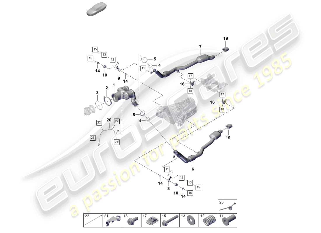 porsche 2025 (cayenne e3 pa) exhaust system petrol particulate filter exhaust pipe with catalyst lambda probe part diagram