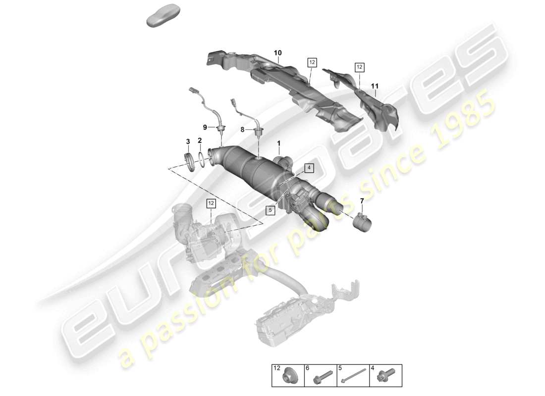 porsche 2024 (992-2) catalytic converter fastenings and sensors part diagram