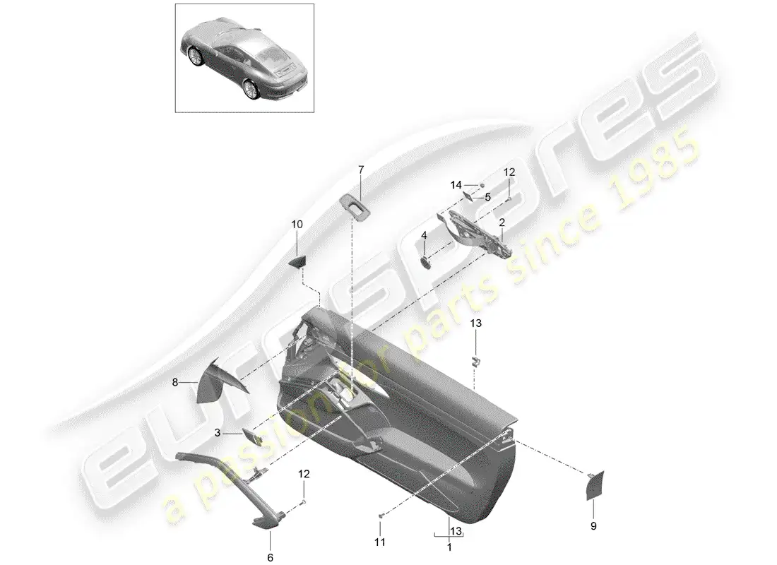 porsche 2016 (991-1 r/gt3/rs) door panel parts diagram