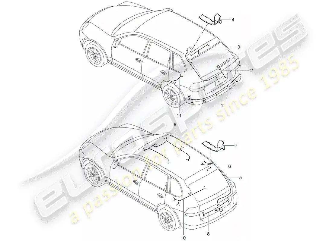 porsche 2004 (cayenne e1 9pa) wiring harnesses parts diagram