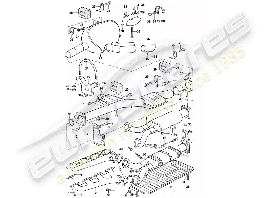 porsche 1981 (928) exhaust system - d - mj 1979>> parts diagram