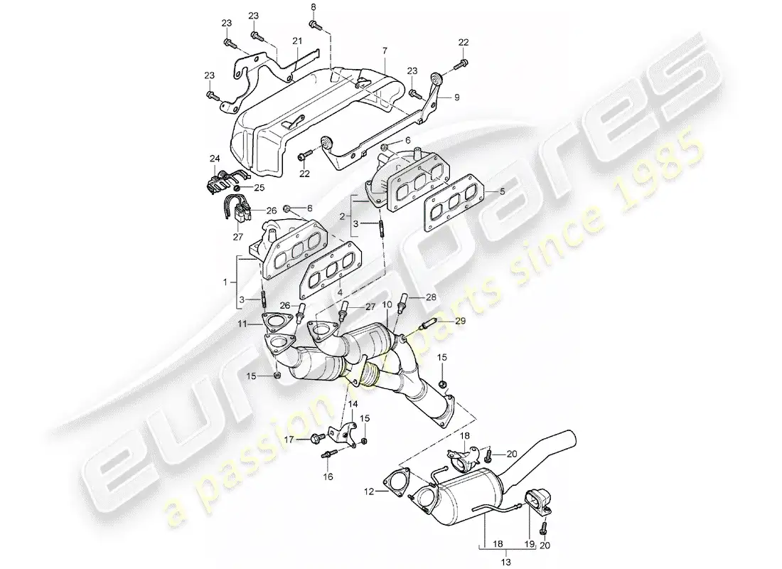 porsche 2004 (cayenne e1 9pa) exhaust system parts diagram