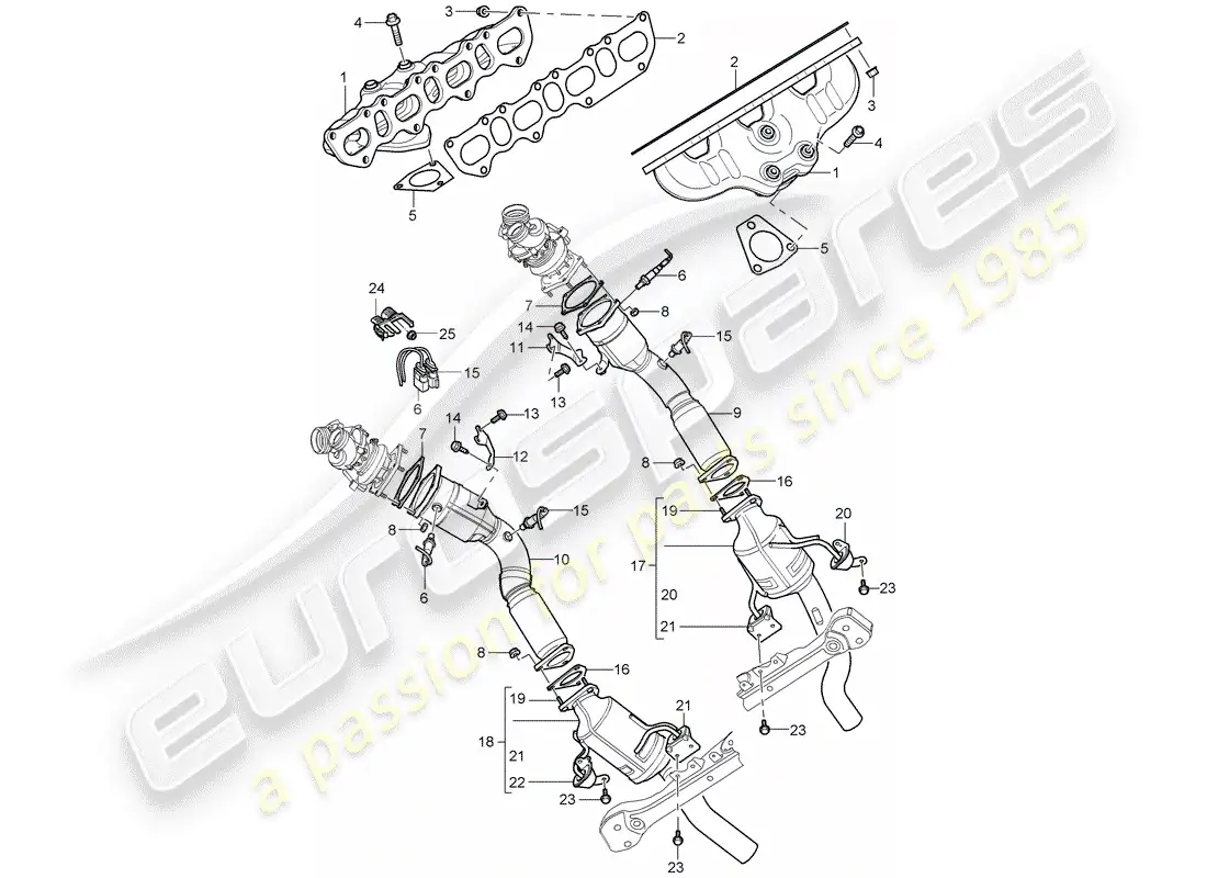 porsche 2004 (cayenne e1 9pa) exhaust system parts diagram