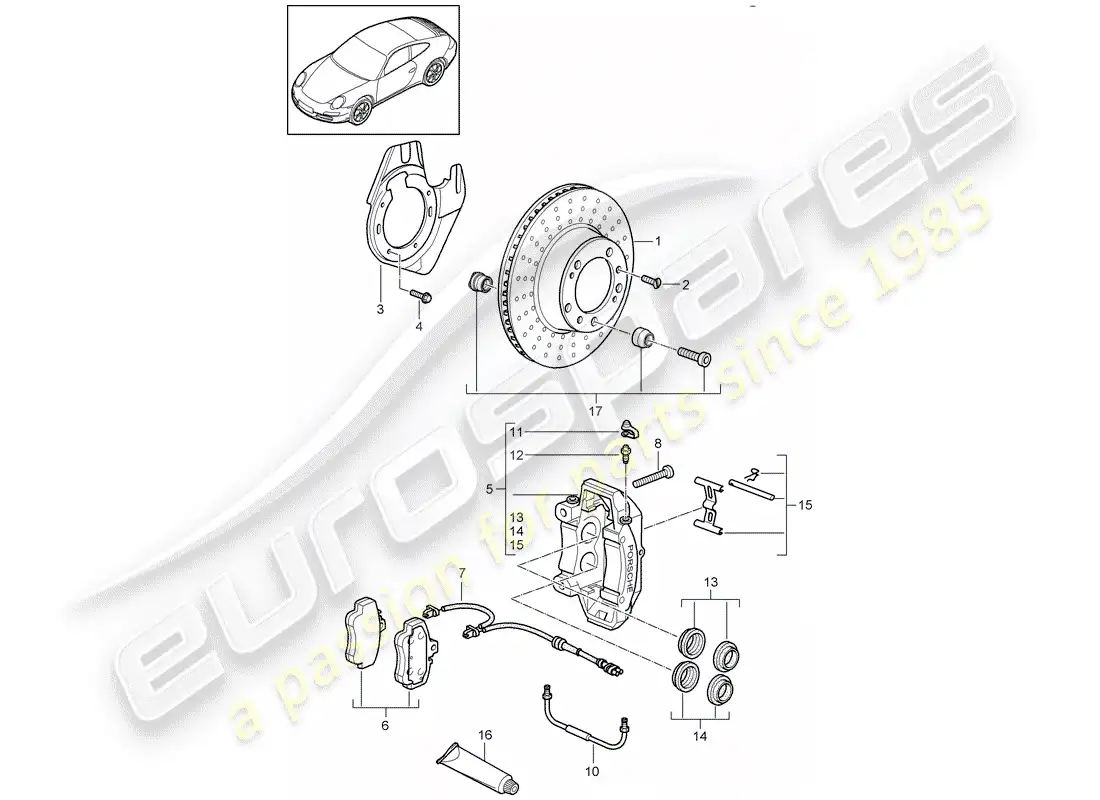 porsche 2010 (997-2) disc brakes parts diagram
