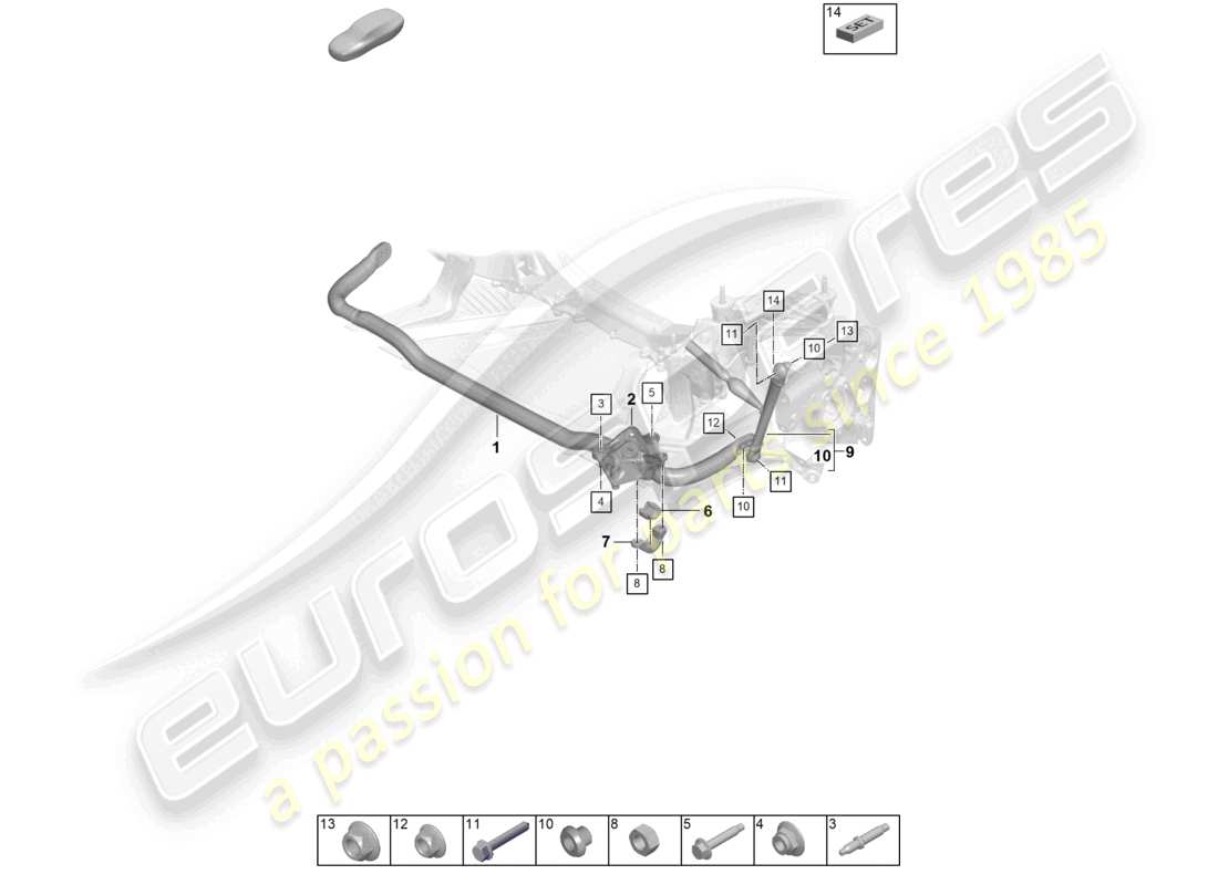 porsche 2023 (992-1 gt3/rs/st) anti-roll bar coupling rod weissach package part diagram